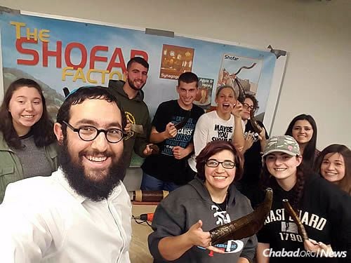 Making shofars prior to Rosh Hashanah as part of a “Shofar Factory” workshop shortly after the Rapoports arrived at Stockton.