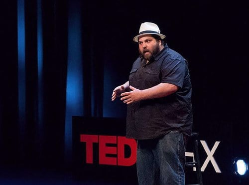 Dany Lobell presenting a TED Talk (provided).