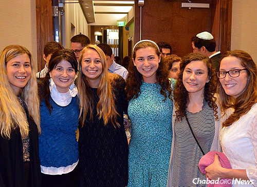 Students before Rosh Hashanah services with Yehudis Bluming, second from left.